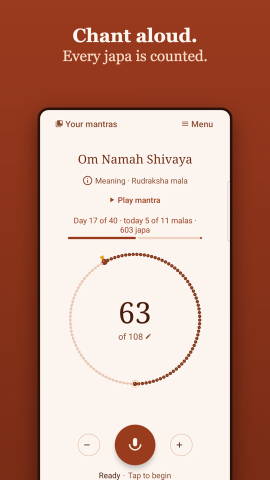 Chanting screen with the mala