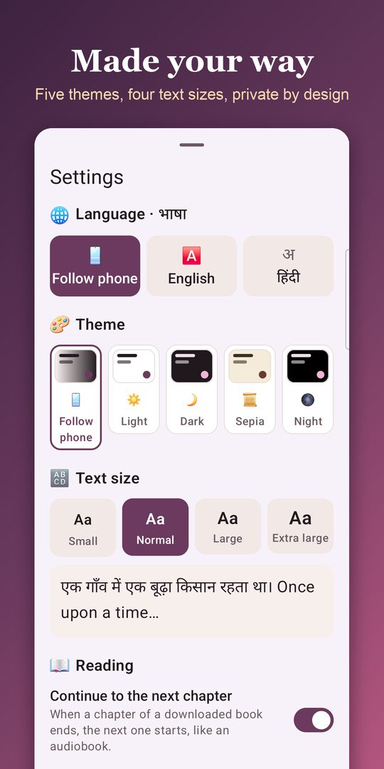 Themes and text sizes